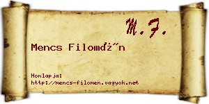 Mencs Filomén névjegykártya